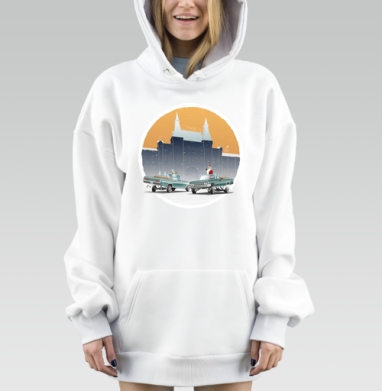 Дедушка Мороз и снеговики на парадном круизе зимой у Кремля, Hoodie Mjhigh Dig, оверсайз, утепленная