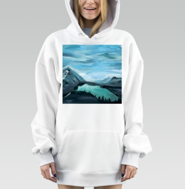 Горное озеро с людьми у подножия горы всегда рядом, Hoodie Mjhigh Dig, оверсайз, утепленная