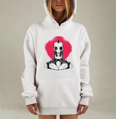 Робот с маской на черном фоне розовом фоне, Hoodie Mjhigh Dig, оверсайз, утепленная