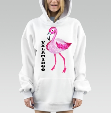 Розовый фламинго с надписью креативный визуальный элемент, Hoodie Mjhigh Dig, оверсайз, утепленная