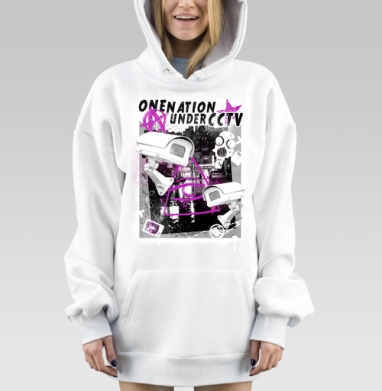 Одна нация под видеонаблюдением с граффити и камерами, Hoodie Mjhigh Dig, оверсайз, утепленная