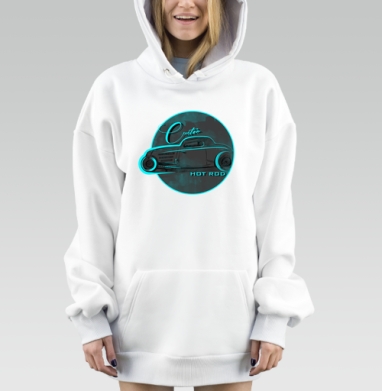 Кастомный Хот Род в неоновом стиле на темном фоне, Hoodie Mjhigh Dig, оверсайз, утепленная