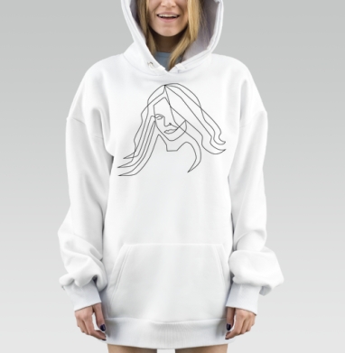 Портрет девушки непрерывной линией, Hoodie Mjhigh Dig, оверсайз, утепленная