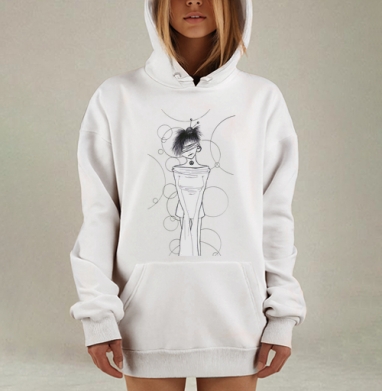 Загадочный портрет девушки с завязанными глазами, Hoodie Mjhigh Dig, оверсайз, утепленная