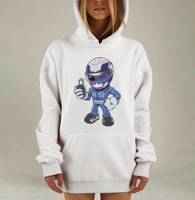 Весёлый гоночный мультяшный персонаж с пальцем вверх, Hoodie Mjhigh Dig, оверсайз, утепленная