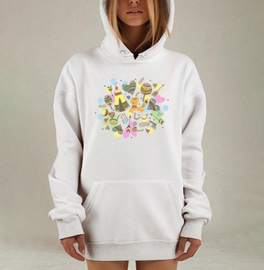 Уютная лиса в этно-стиле с индейскими символами, Hoodie Mjhigh Dig, оверсайз, утепленная