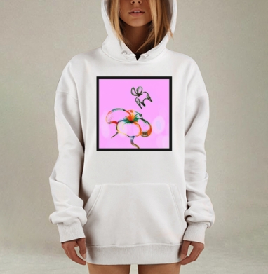 Цветок и бабочка в ярком импровизационном стиле, Hoodie Mjhigh Dig, оверсайз, утепленная