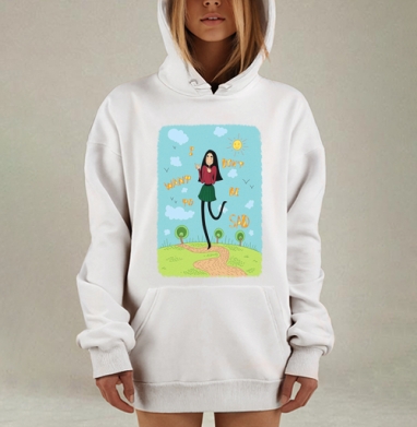 Оптимистичная картина с девушкой и яркой природой, Hoodie Mjhigh Dig, оверсайз, утепленная