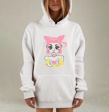 Милый аниме арт с розовыми волосами и сердцем, Hoodie Mjhigh Dig, оверсайз, утепленная