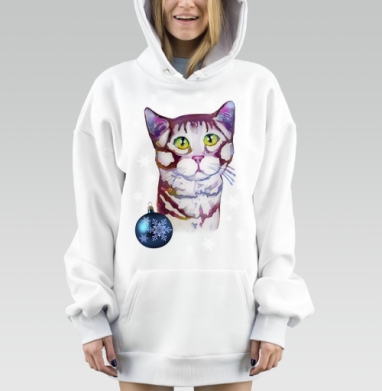 Котик в снежинках, Hoodie Mjhigh Dig, оверсайз, утепленная