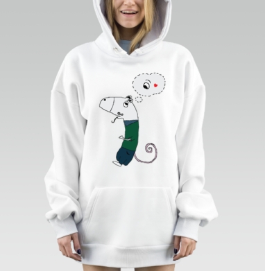 Милая мечтательная крыса в свитере и платке, Hoodie Mjhigh Dig, оверсайз, утепленная