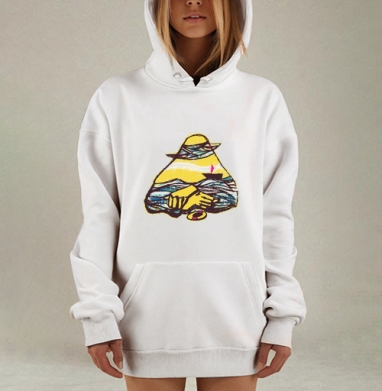 Объятия с морской гармонией и желтым светом, Hoodie Mjhigh Dig, оверсайз, утепленная