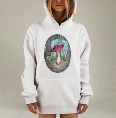 Маленький исследователь на красном мухоморе, Hoodie Mjhigh Dig, оверсайз, утепленная