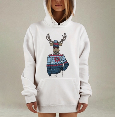 Олень в свитере, Hoodie Mjhigh Dig, оверсайз, утепленная