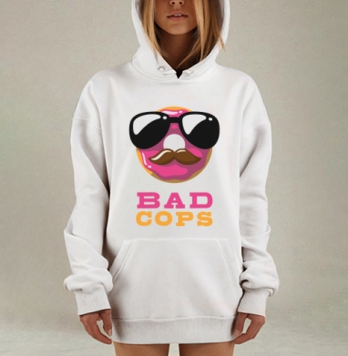 Стилизованный принт BAD COPS с пончиком и усами, Hoodie Mjhigh Dig, оверсайз, утепленная