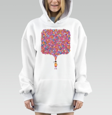 Цветная детская иллюстрация с потоками мысли, Hoodie Mjhigh Dig, оверсайз, утепленная