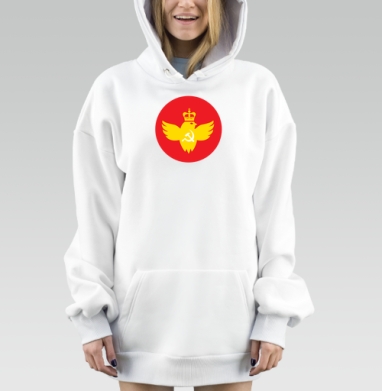 Эмблема силы и контрастов: феникс, корона и серп с молотом, Hoodie Mjhigh Dig, оверсайз, утепленная