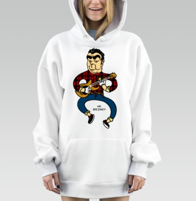 Карикатурный плакат с Брежневым-гитаристом, Hoodie Mjhigh Dig, оверсайз, утепленная