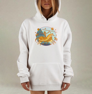 Древний всадник и охота в огненных тонах, Hoodie Mjhigh Dig, оверсайз, утепленная