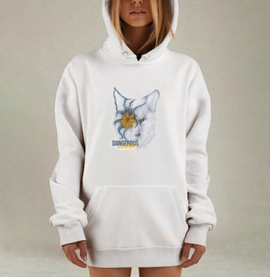Опасная Красота Волка с Цветком, Hoodie Mjhigh Dig, оверсайз, утепленная