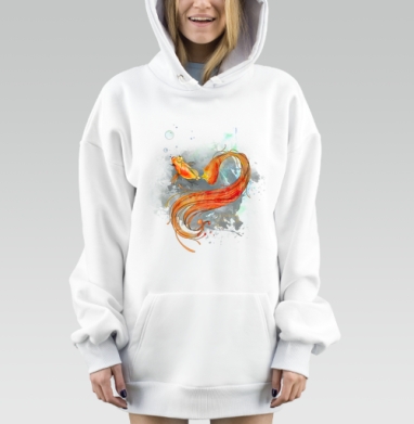 Золотая рыбка с короной и пышным хвостом, Hoodie Mjhigh Dig, оверсайз, утепленная