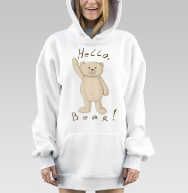 Нежный винтажный эскиз плюшевого мишки с надписью Hello Bear Привет Мишка Друг, Hoodie Mjhigh Dig, оверсайз, утепленная