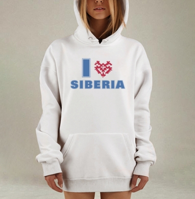 Футболка с принтом «I love Сибирь» в народном стиле, Hoodie Mjhigh Dig, оверсайз, утепленная