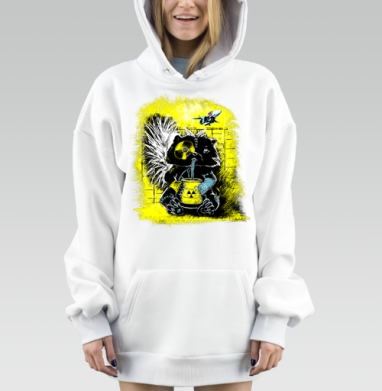 Реактивный енот-мутант с радиоактивным напитком, Hoodie Mjhigh Dig, оверсайз, утепленная