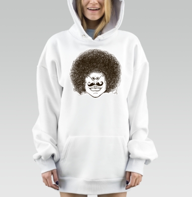 Игривый портрет с кудрявой прической и усами, Hoodie Mjhigh Dig, оверсайз, утепленная