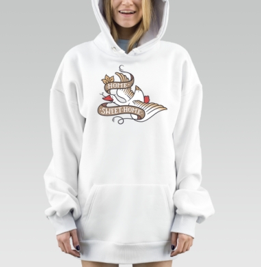 Динамичный гусь с лентой Home Sweet Home в стиле Old School, Hoodie Mjhigh Dig, оверсайз, утепленная
