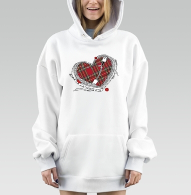 Сердце с молнией и шотландским узором, Hoodie Mjhigh Dig, оверсайз, утепленная