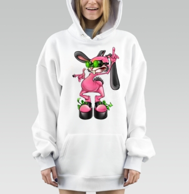 Дерзкий розовый кролик с платформами и гипнотическими очками, Hoodie Mjhigh Dig, оверсайз, утепленная