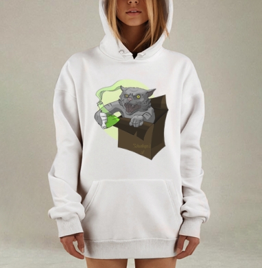 Shredingers cat free / Свободу коту Шрёдингера, Hoodie Mjhigh Dig, оверсайз, утепленная