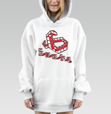 Змейка Рубика Кобра Красный Белый, Hoodie Mjhigh Dig, оверсайз, утепленная