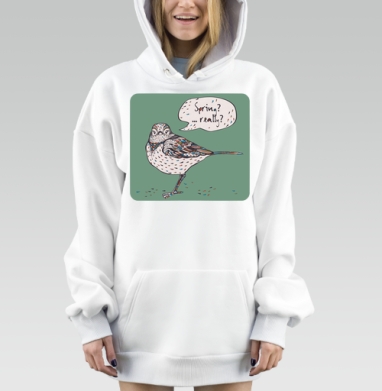 Spring bird / Весенняя птичка, Hoodie Mjhigh Dig, оверсайз, утепленная