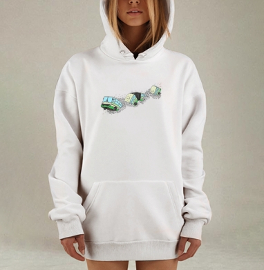 Дизайнерская футболка с динамичным автобусом, Hoodie Mjhigh Dig, оверсайз, утепленная