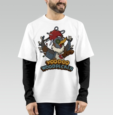 Voodoo Woodpecker Вуду дятел мультяшная стилизованная иллюстрация, Футболка мужская лонгслив OneOne