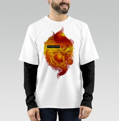Яркая мандала «Я ЭКСПЕРИМЕНТАТОР» в огненных тонах, Футболка мужская лонгслив OneOne