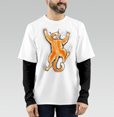 Декоративный рыжий кот в игривой позе, Футболка мужская лонгслив OneOne