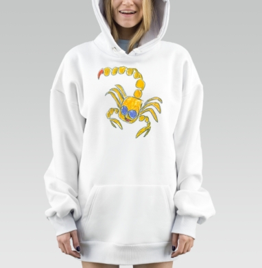 Весёлый желтый скорпион синими глазами радостное настроение, Hoodie Mjhigh Dig, оверсайз, утепленная