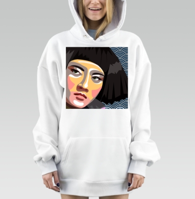 Задумчивая Девушка с Чёрными Волосами в Рефлексивном Взгляде, Hoodie Mjhigh Dig, оверсайз, утепленная