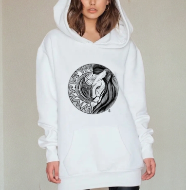 Голова льва и астрономия символ знака Лев, Hoodie Mjhigh Dig, оверсайз, утепленная