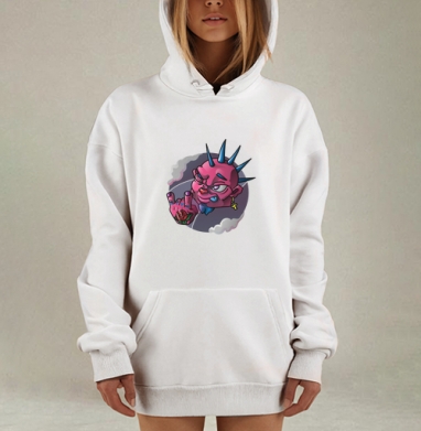 Яркий розовый панк с тату и серьгой панк с тату, Hoodie Mjhigh Dig, оверсайз, утепленная