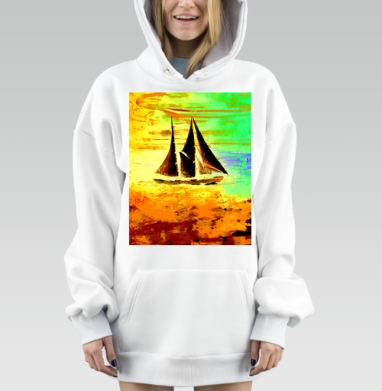 Парусная яхта на закате вечернее море спокойствие, Hoodie Mjhigh Dig, оверсайз, утепленная