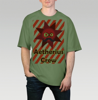 Минималистичный Солнце с Усы Логотип «Aetherius Crew», Футболка мужская оверсайз оливковая