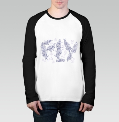 Изысканное слово FLY из декоративных перьев, Футболка длинный рукав / Мужчинам / Реглан / Принт