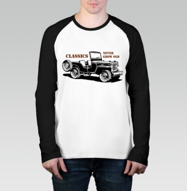 Винтажная графика классического джипа Willys MB, Футболка длинный рукав / Мужчинам / Реглан / Принт