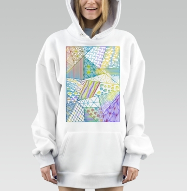Абстрактный геометрический узор в зелёных жёлтых синих тонах, Hoodie Mjhigh Dig, оверсайз, утепленная