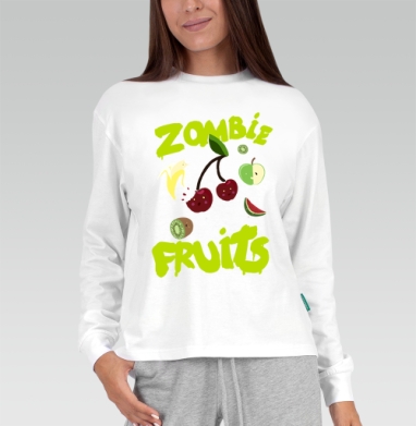 Неоновый принт Zombie Fruits с яркими фруктами, Футболка лонгслив женская белая