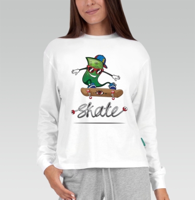 Skater BUCKS / Скейтерские баксы, Футболка лонгслив женская белая